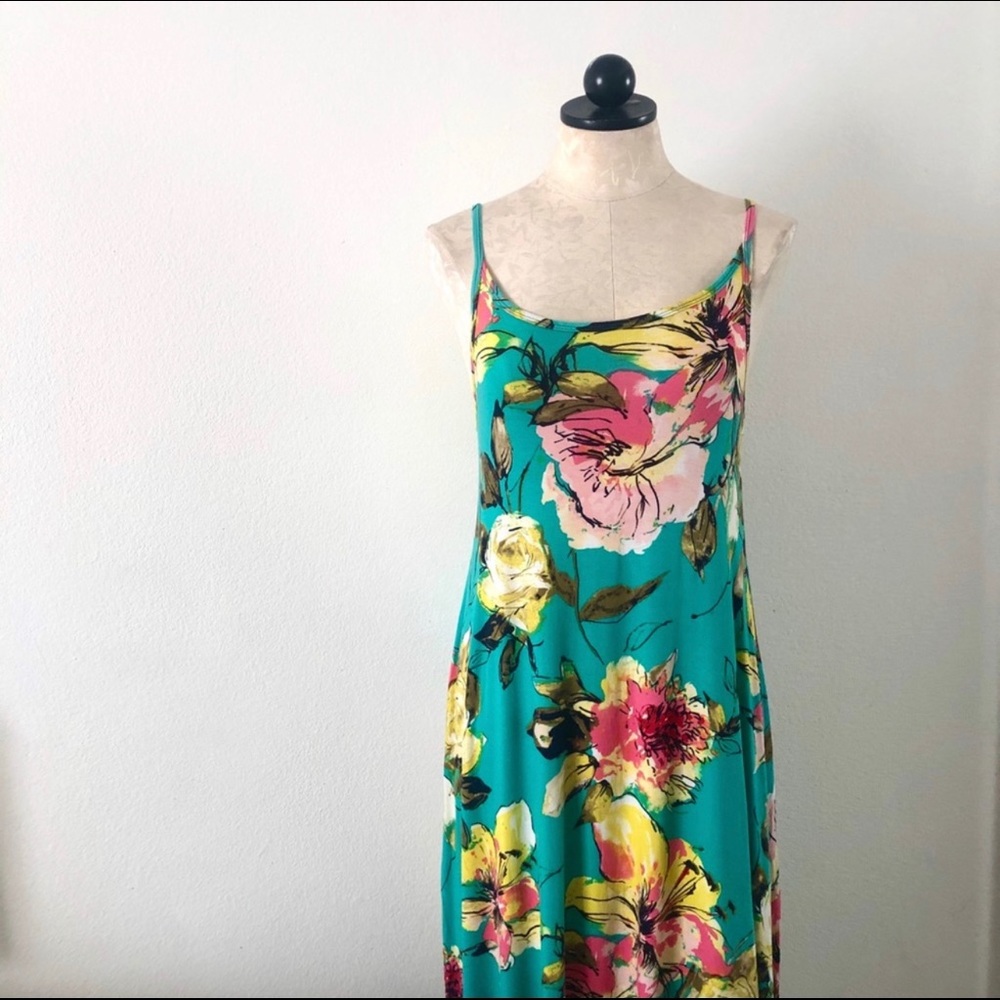 Michael Lauren Revolve floral print maxi dress sundress cotton stretch Zappos M
